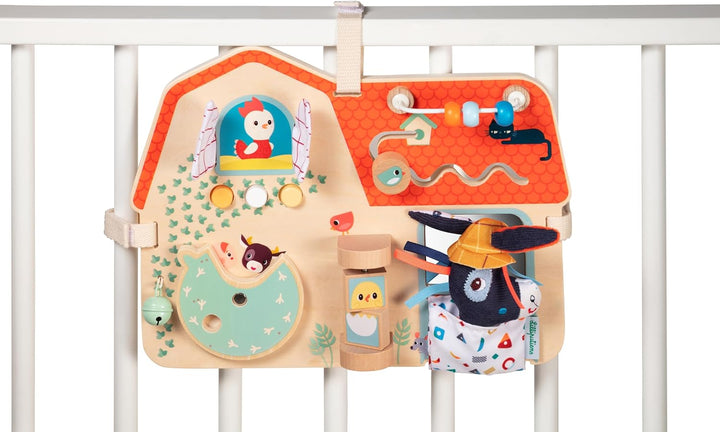 Lilliputiens - Baby-Aktivitätstafel - Thema Bauernhof - Holzspielzeug mit 8 sensorischen Aktivitäten