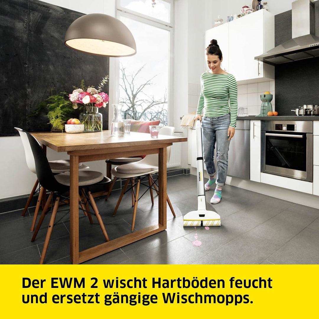 Kärcher Elektrischer Wischmopp EWM 2, kabelloser Bodenreiniger mit 2 rotierenden Mikrofaserwalzen, A