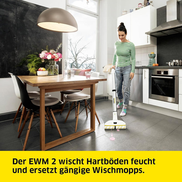 Kärcher Elektrischer Wischmopp EWM 2, kabelloser Bodenreiniger mit 2 rotierenden Mikrofaserwalzen, A