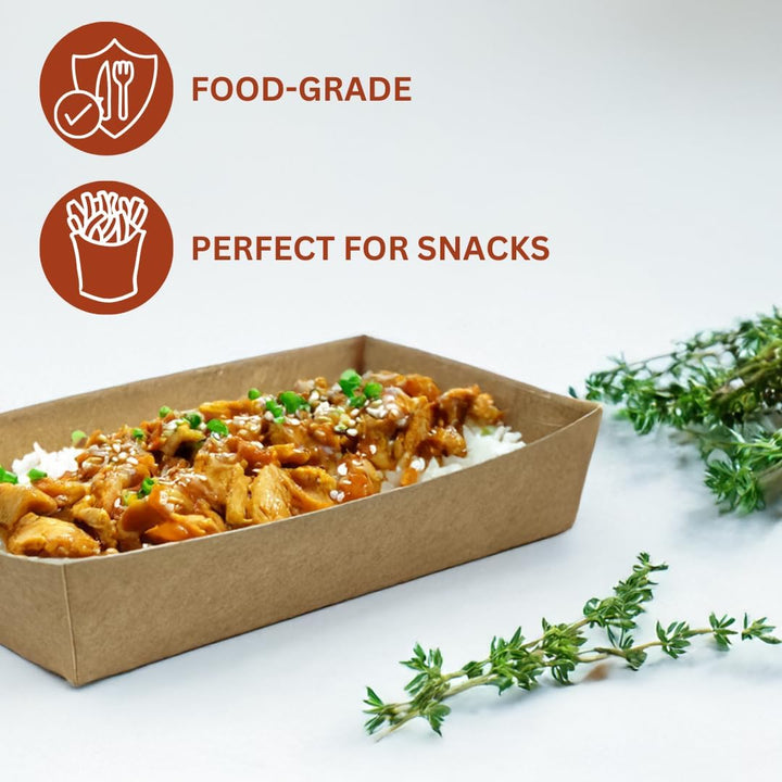 Enpack Snackschale A13-100 Stück Snackschalen aus Kraftpapier - Snack Box 15x7x3,5cm - Currywurst Sc