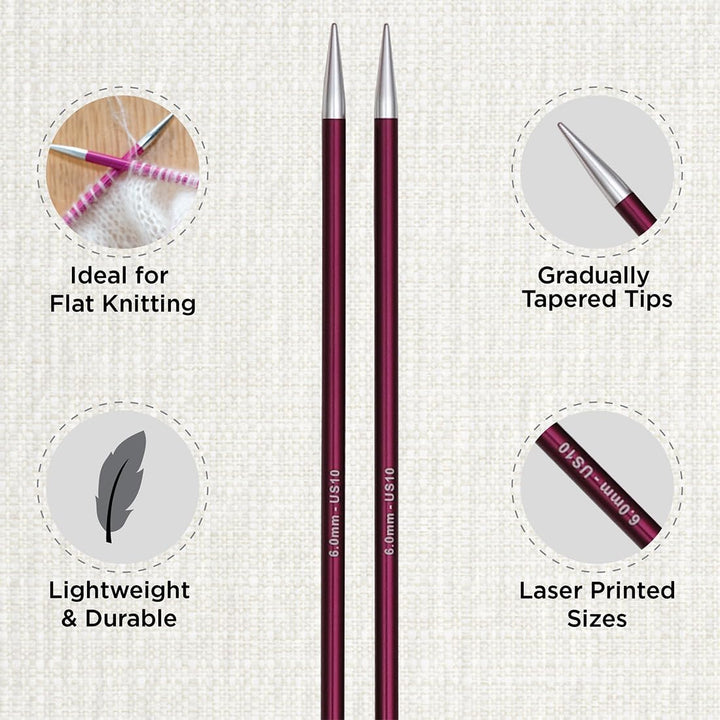 KnitPro Einspitz-Stricknadel-Set – Zing (35 cm) – 2,50–6,00 mm 35cm Zing, 35cm Zing