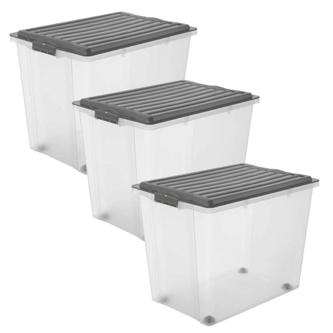 3er-Set Aufbewahrungsbox 70l mit Deckel und Rollen 3x70l Anthrazit/Transparent, 3x70l Anthrazit/Tran