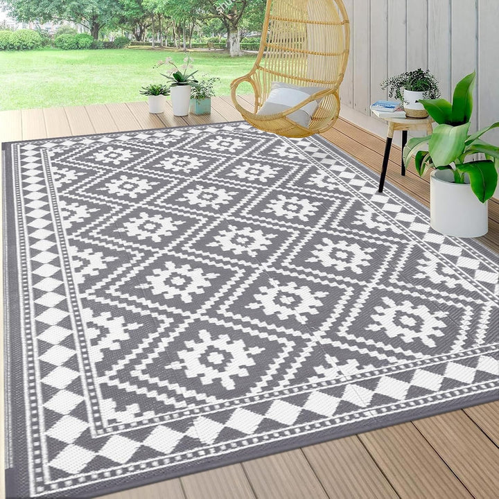Enyhom Gross Aussenteppich 180 x 270 cm, Robuster Flachgewebe Kunststoff Picknickdecke, Wendbarer UV