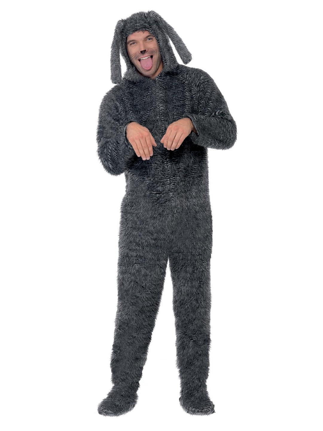 Smiffys Flauschiges Hundekostüm für Erwachsene L Grau, L Grau