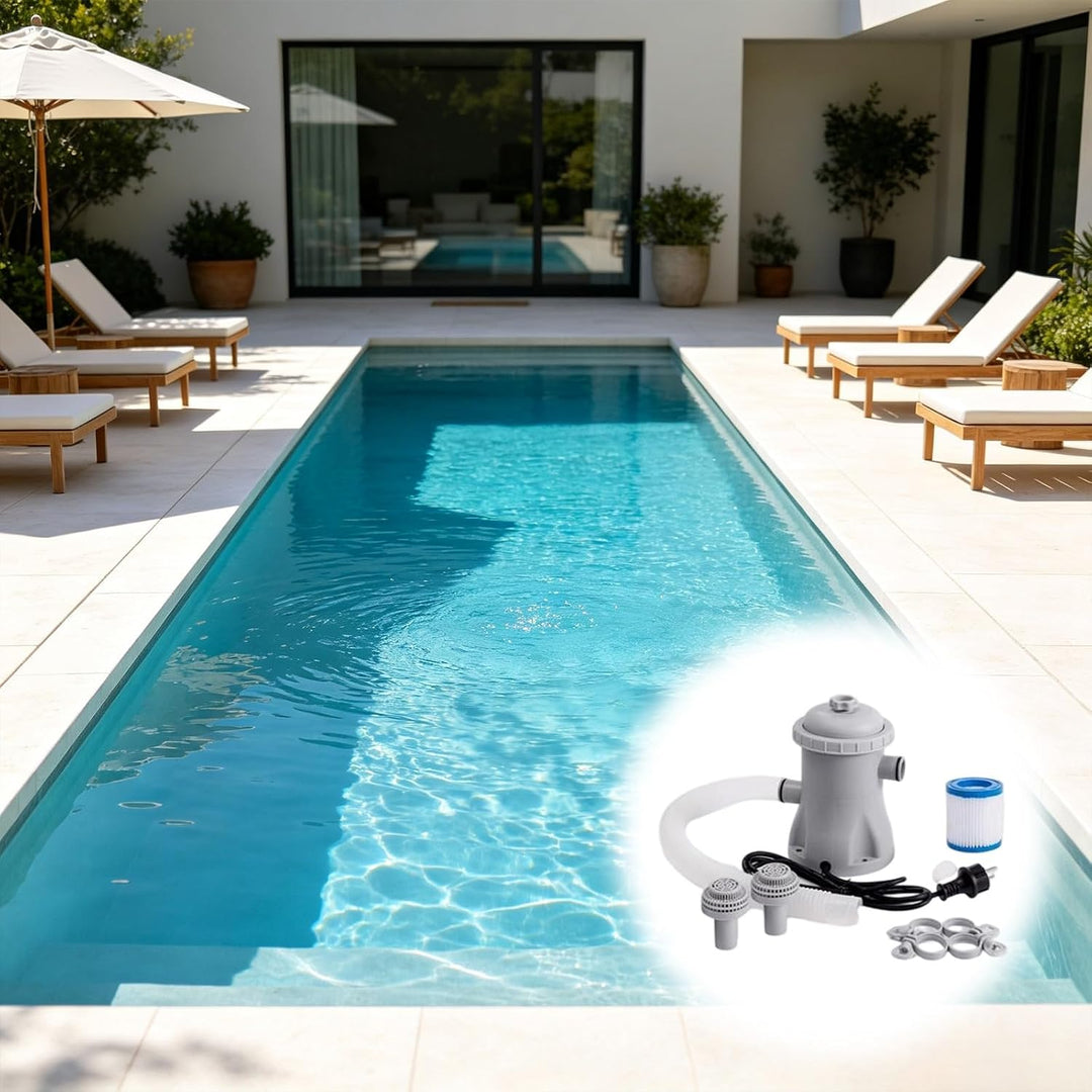Pool Filterpumpe oberirdisch, 16W Pool Filterpumpe Komplettset mit Schlauch, leise versiegeltes ABS-