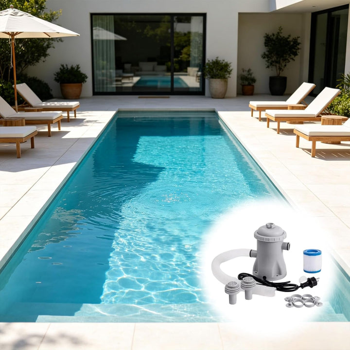 Pool Filterpumpe oberirdisch, 16W Pool Filterpumpe Komplettset mit Schlauch, leise versiegeltes ABS-