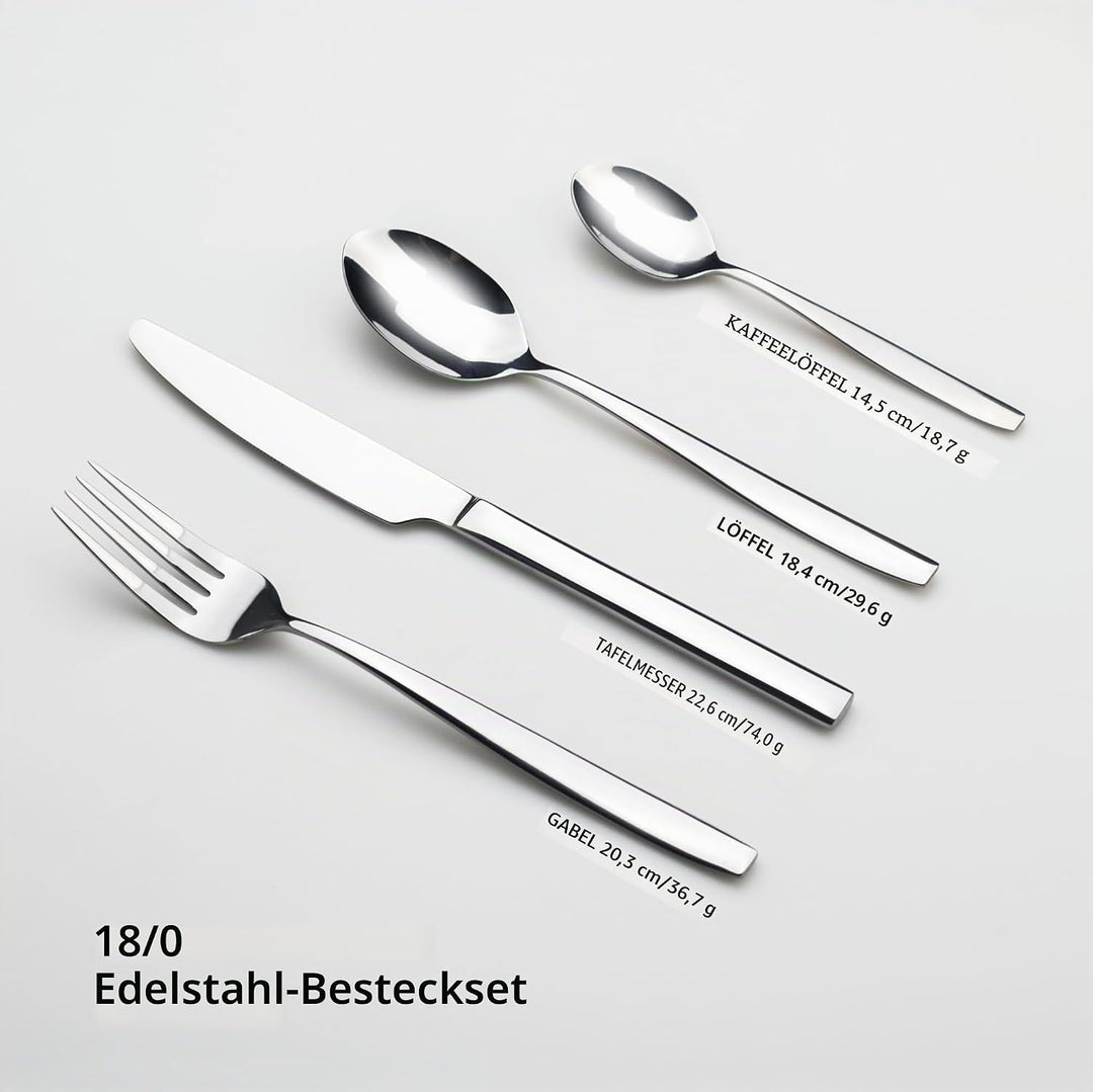 Alata Bristol Edelstahl Poliert Besteck Set 4 Personen, Essbesteck 16 teilig, Glänzend, Spülmaschine