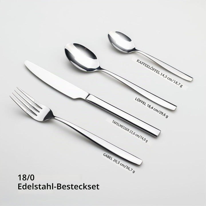 Alata Bristol Edelstahl Poliert Besteck Set 4 Personen, Essbesteck 16 teilig, Glänzend, Spülmaschine