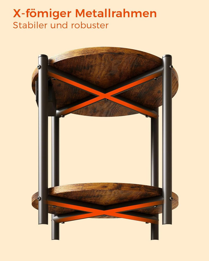 IRONCK Beistelltisch rund, Couchtisch mit Steckdose, Kleiner Tisch Holz, Wohnzimmertisch 2 Ablagen,S