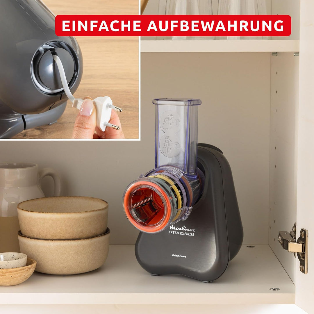 Moulinex Fresh Express Elektrische Gemüsereibe, Direktserviersystem, 5-in-1, zerkleinern-schneiden-r