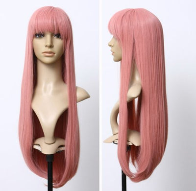Prettyland Damen Langhaar-Perücke 75cm lang Rosa Glatt voluminös mit Pony Fasching Wig DARLING in de