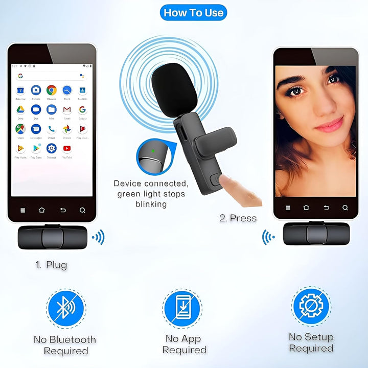 Kabelloses Mikrofon für Android USB-C Kompatibel mit Samsung s24 &amp; iPhone 15 Serie - Kabelloses Lava