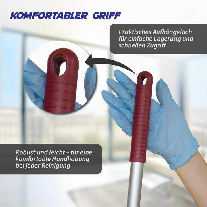 Bodenwischer Set Moppstange Aluminium mit Rändelhandgriff + Klapphalter & 5X Baumwollmopp Bezug 50cm
