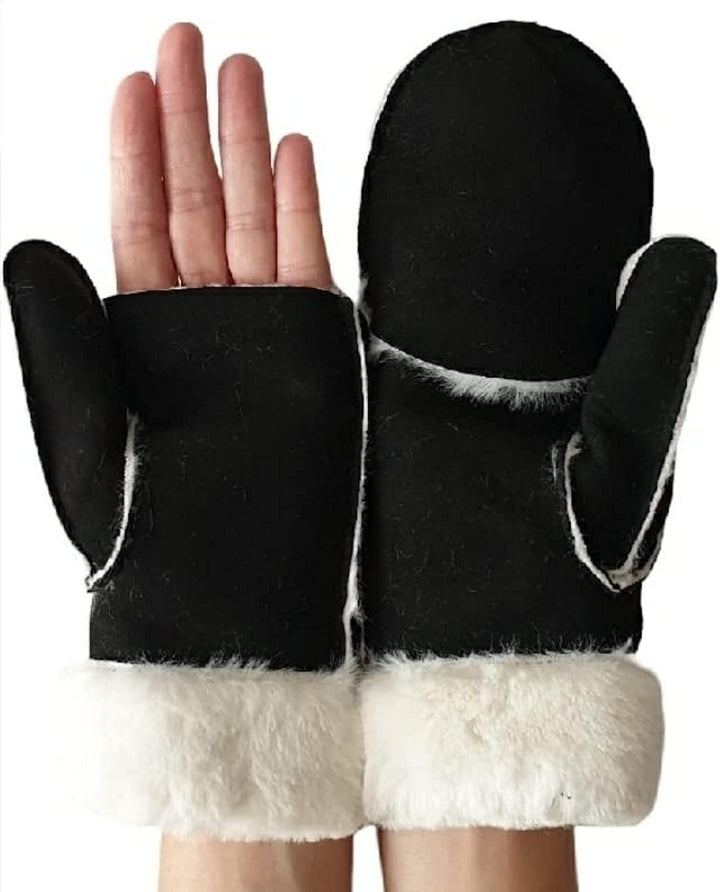 AXELENS FÄUSTLINGE ZU ÖFFNEN WINTERHANDSCHUHE FÜR DAMEN Schwarz, Schwarz
