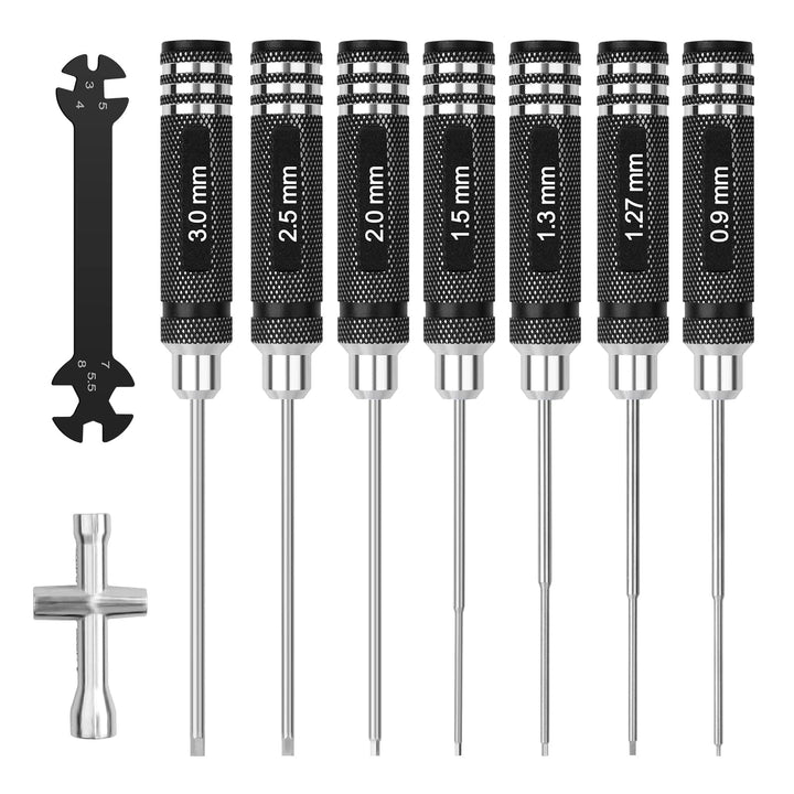 Sechskant Schraubendreher Satz 7 teilig 0,9/1,27/1,3/1,5/2,0/2,5/3,0mm mit Steckschluessel & RC Auto
