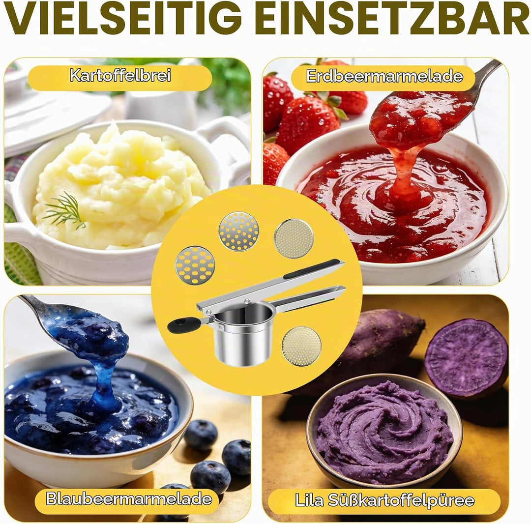 430 Edelstahl-Mehrzweck-Kartoffelstampfer Mit Vier Austauschbaren Klingen Und Einem Grossvolumigen B