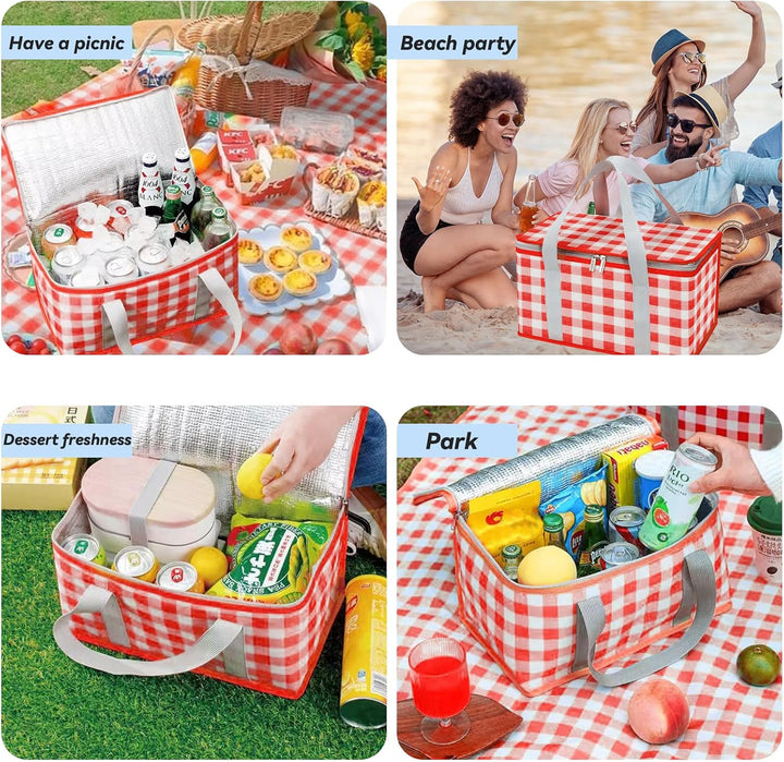 Isolierte Picknickkörbe, 35 x 20 x 20 cm Picknicktasche mit grossem Fassungsvermögen, mit Picknickde