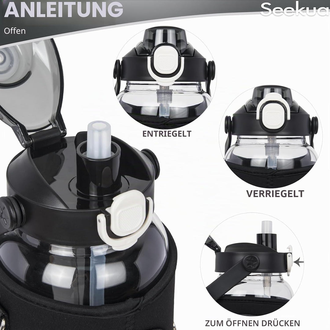 1l Trinkflasche Glas Flasche mit Strohhalm &amp; Zeitmarkierung, 1 liter Wasserflasche mit Früchteinsatz
