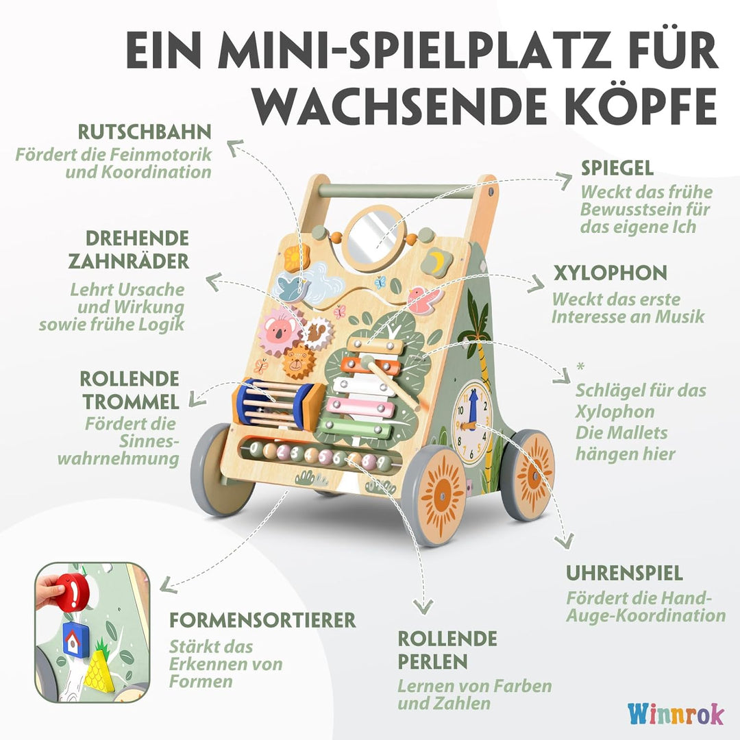 Baby Lauflernwagen Holz, Baby Lauflernhilfe Höhen- und Geschwindigkeitsverstellbar, Montessori Spiel