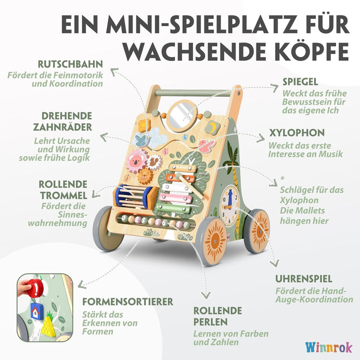 Baby Lauflernwagen Holz, Baby Lauflernhilfe Höhen- und Geschwindigkeitsverstellbar, Montessori Spiel
