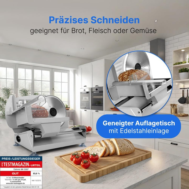 Clatronic MA 3585, Metall-Allesschneider, Brotschneidemaschine, Wurst-Schneider elektrisch, mit gros
