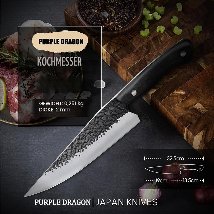 Purple Dragon Kochmesser Küchenmesser, scharfes Kochmesser mit ergonomischem Holzgriff zum Schneiden