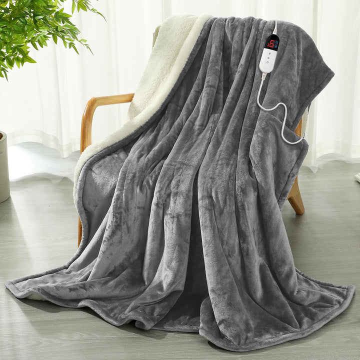 Heizdecke mit Abschaltautomatik 130x180cm – Flanell Elektrische Wärmedecke, 6 Heizstufen &10-Std. Ab