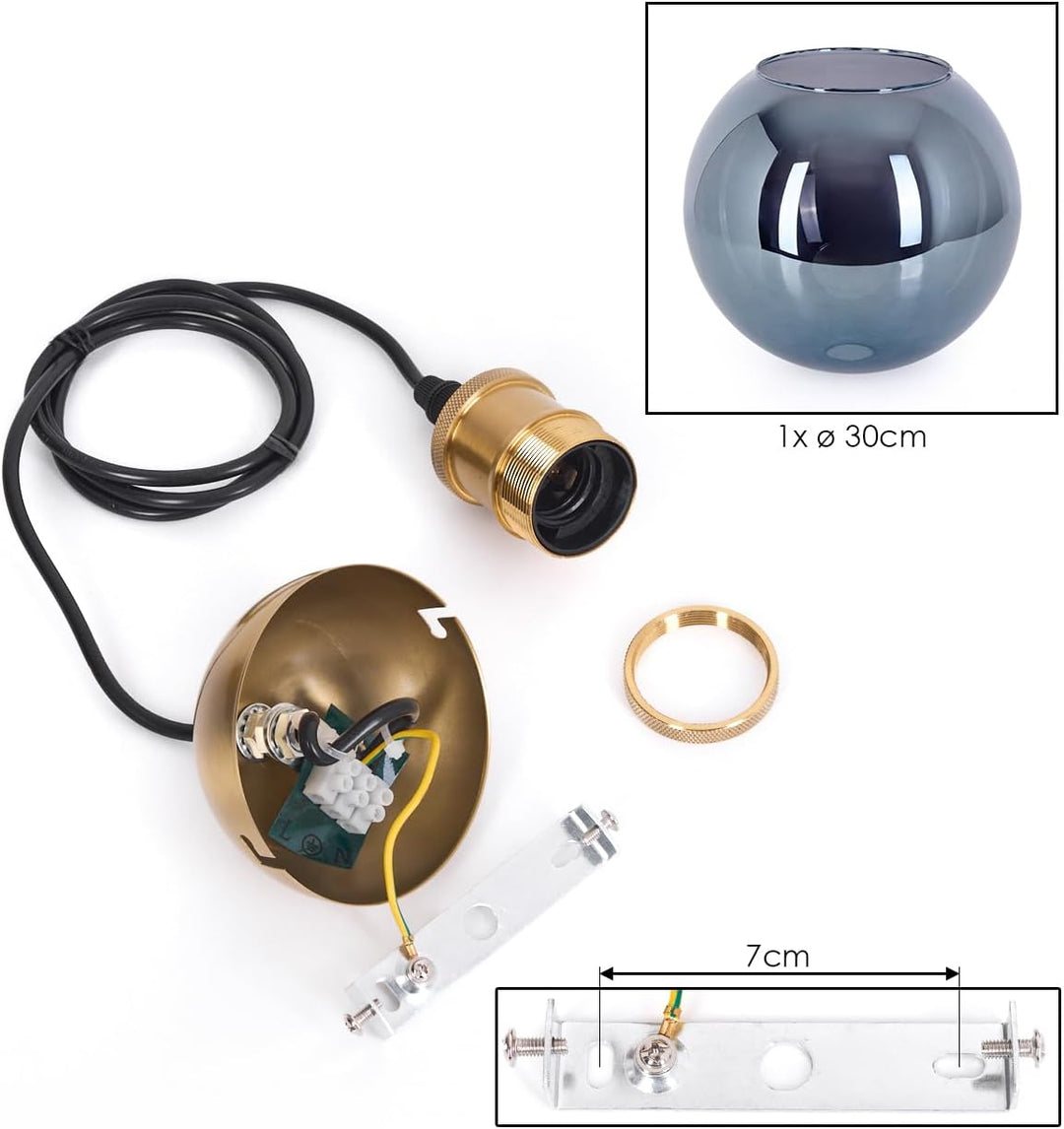 HOFSTEIN Hängeleuchte Koyoto, 1-flammige Hängelampe aus Metall/Glas in Gold/Blau, moderne Pendelleuc