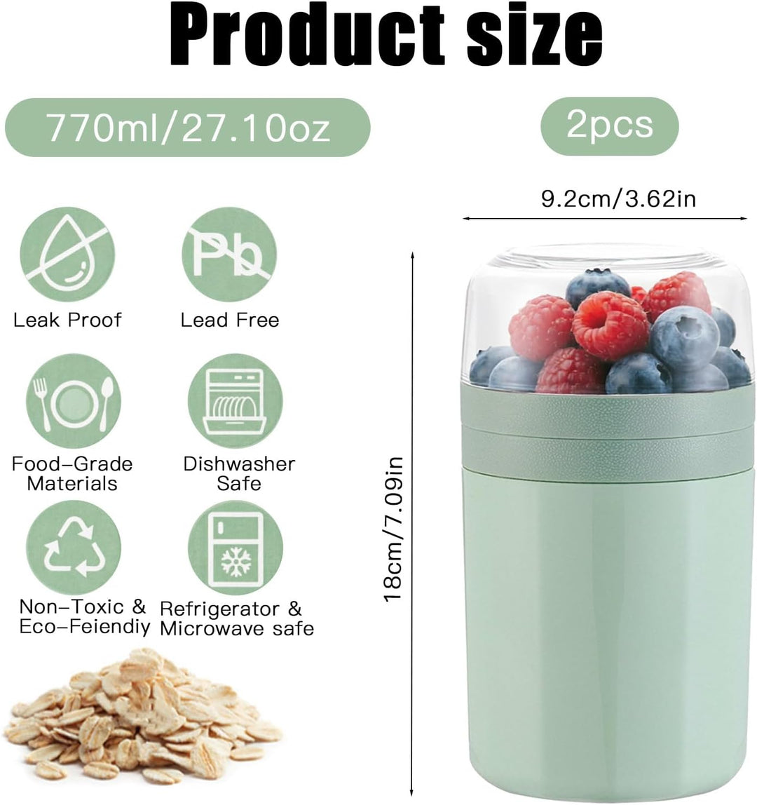 2 Stück Müslibecher To Go 850 ml- Auslaufsicherer Joghurtbecher To Go mit Löffel und Deckel - Müsli