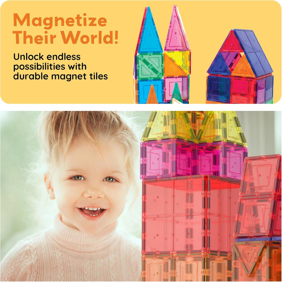 PicassoTiles Magnetic Tiles 60pcs Kids Toys Classroom Sensory Toy for Toddlers STEM Learning Buildin