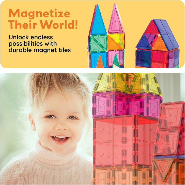 PicassoTiles Magnetic Tiles 60pcs Kids Toys Classroom Sensory Toy for Toddlers STEM Learning Buildin