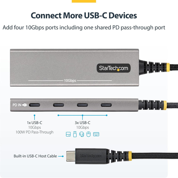 StarTech 4-Port USB-C Hub 10Gbps mit 100W Power Delivery (309B-USBC-HUB) | 4x USB-C, Überstromschutz