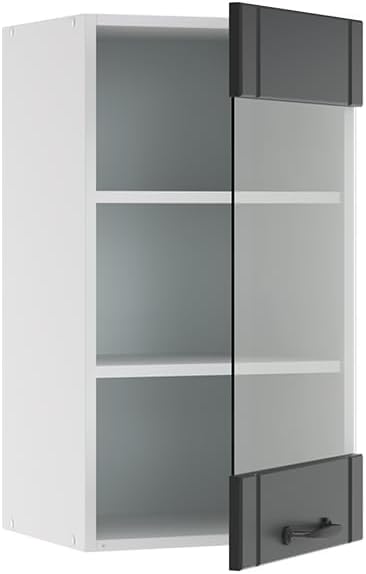 Vicco Küchenschrank Glas Fame-Line, Anthrazit/Weiss, 40 cm Anthrazit Hängeglasschrank 40 cm, Anthraz