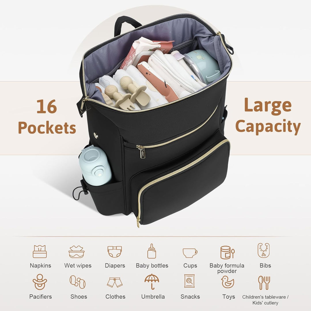 Lekesky Wickelrucksack Gross, Baby Wickeltasche Rucksack mit Wickelunterlage & Kinderwagengurten, Mu