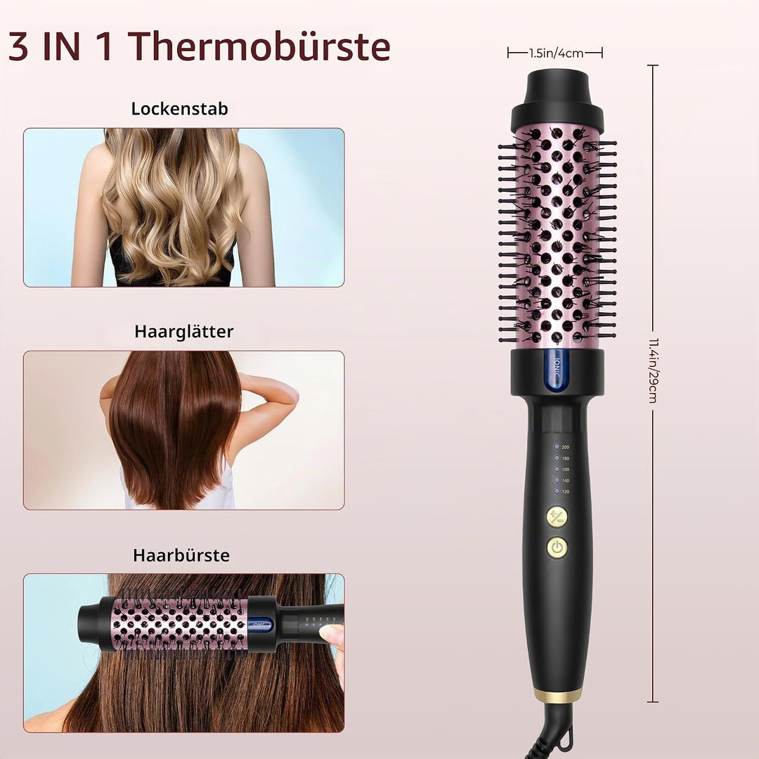 UKLISS Thermobürste 38mm, Thermal Brush LCD-Anzeige 120-200℃, 3 in 1 Pro Ionische Thermo Rundbürste,