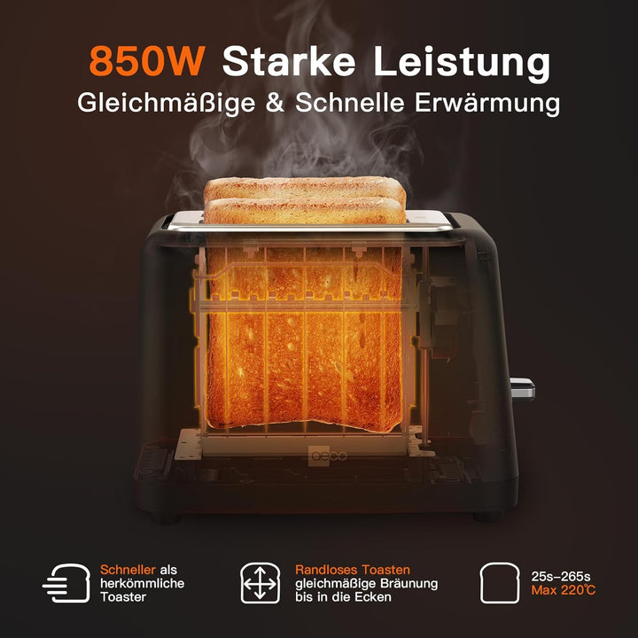 aeco toastlab Elite Toaster 2 Scheiben, Brötchenaufsatz, extra breite Toastschlitze, 6 Bräunungsstuf