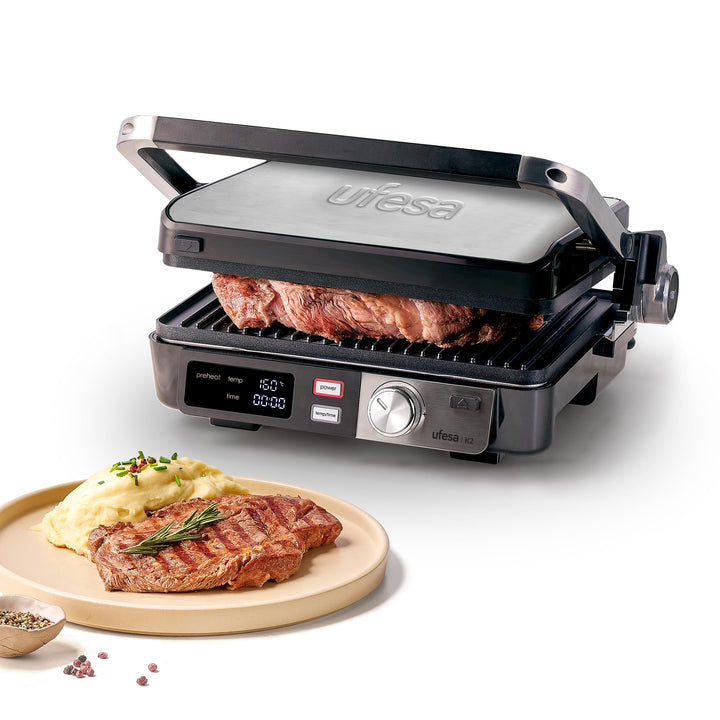 Ufesa Elektrogrill K2 2000W – Sandwichmaker, Elektrische Kochplatte und Grill, 180º Öffnung, LED-Anz