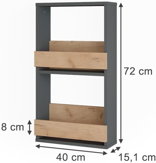 Vicco Weinglasregal Repose, Goldkraft Eiche/Anthrazit, 40 x 72 cm, zur Wandmontage mit Halterungen f