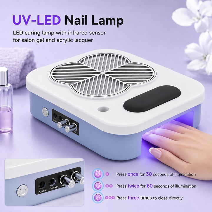 3-in-1 Nagelfräser mit UV Nagellampe &amp; Staubabsaugung, Stufenloses Getriebe | Elektrische Nagelschle