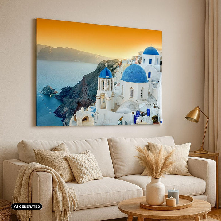 Bilder auf Leinwand 100x70cm Leinwandbild Santorini Griechenland Urlaub Insel Gross Wanddeko Bild Sc