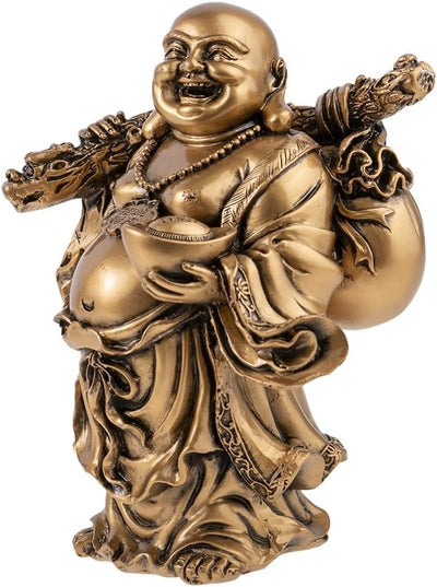 Lachender Buddha Feng Shui von Fortune 17x10x15cm Goldfarben, 17x10x15cm Goldfarben