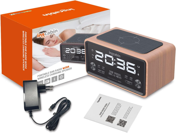 Inscabin W20A DAB/DAB+ FM Digital-Radiowecker mit Kabelloses Laden/grossem Bildschirm, tragbarer kab