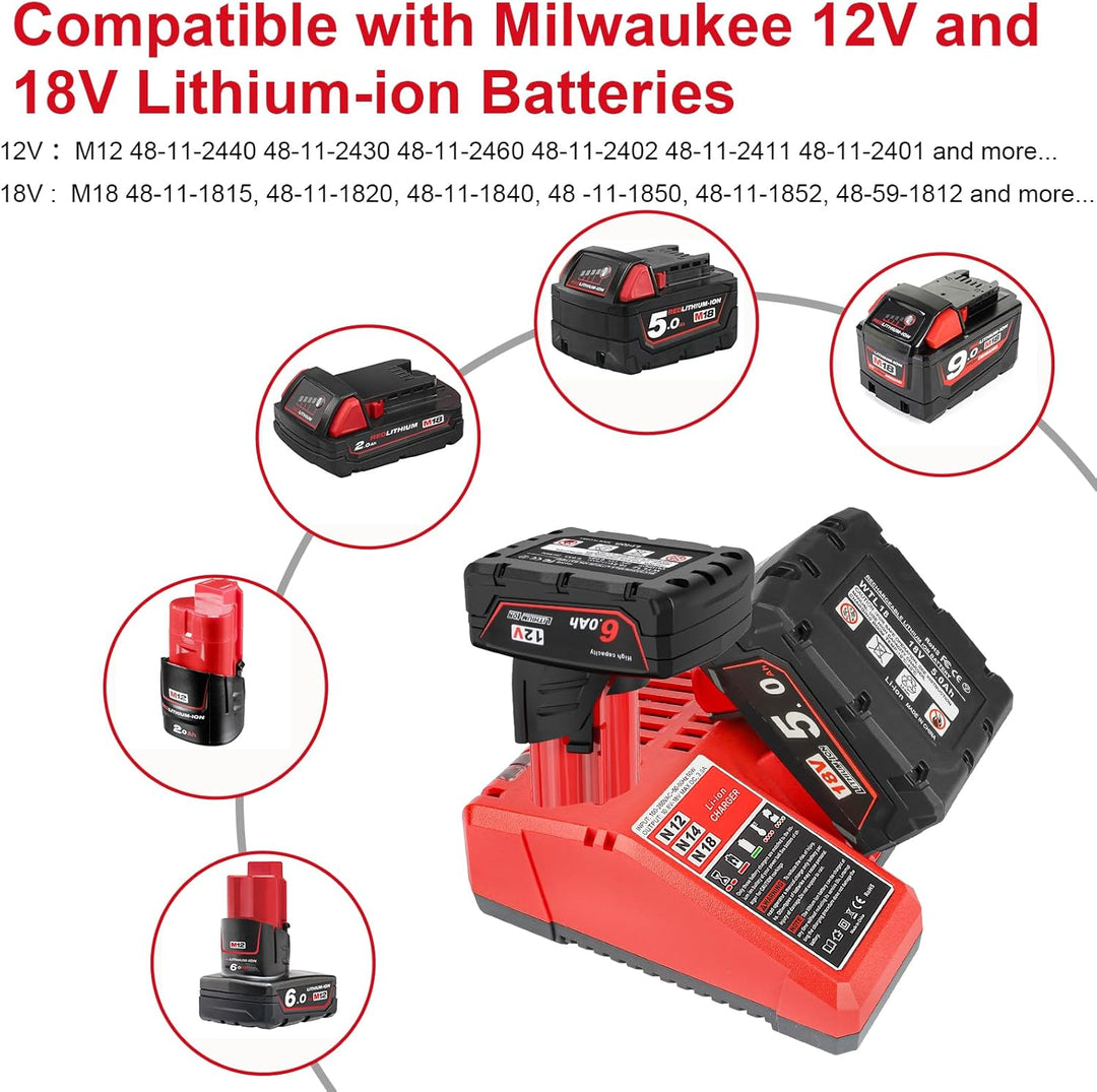 Powarobor M12-18C Multi-Voltage Ersatz Schnellladegerät Kompatibel mit Milwaukee 12V-18V Li-ion Akku