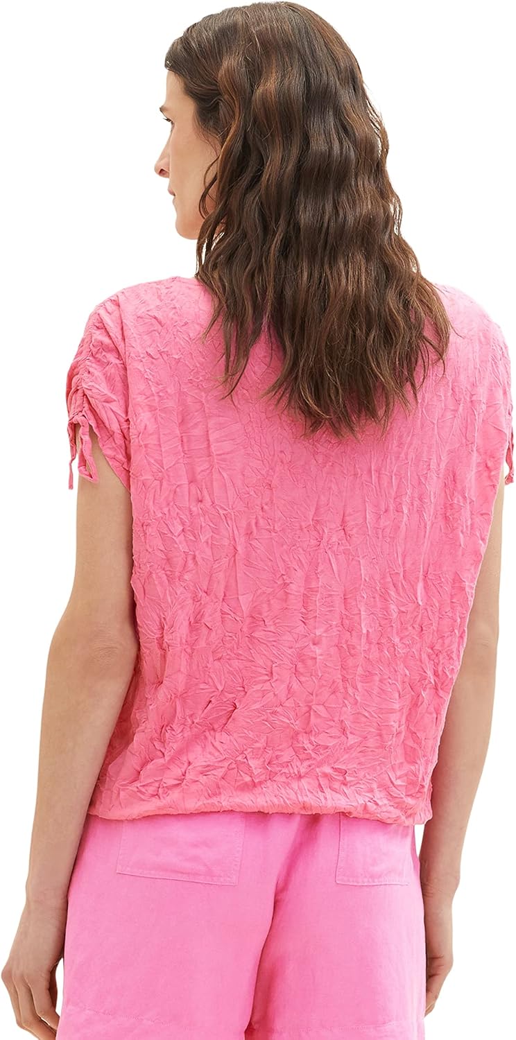 TOM TAILOR Damen T-Shirt mit Raffung &amp; Muster XXS 31647 - Nouveau Pink, XXS 31647 - Nouveau Pink