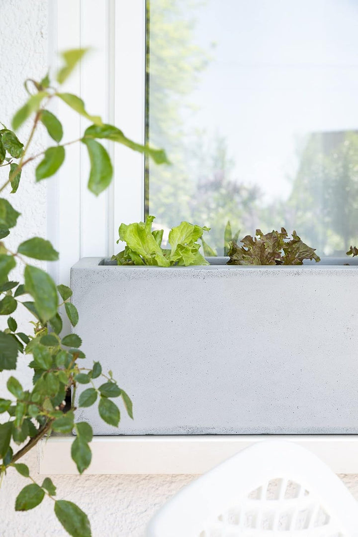 VIVANNO Blumenkasten Balkonkasten Pflanzkasten Fiberglas FLOBO Beton-Optik grau - 15x60x17 cm 15x60x