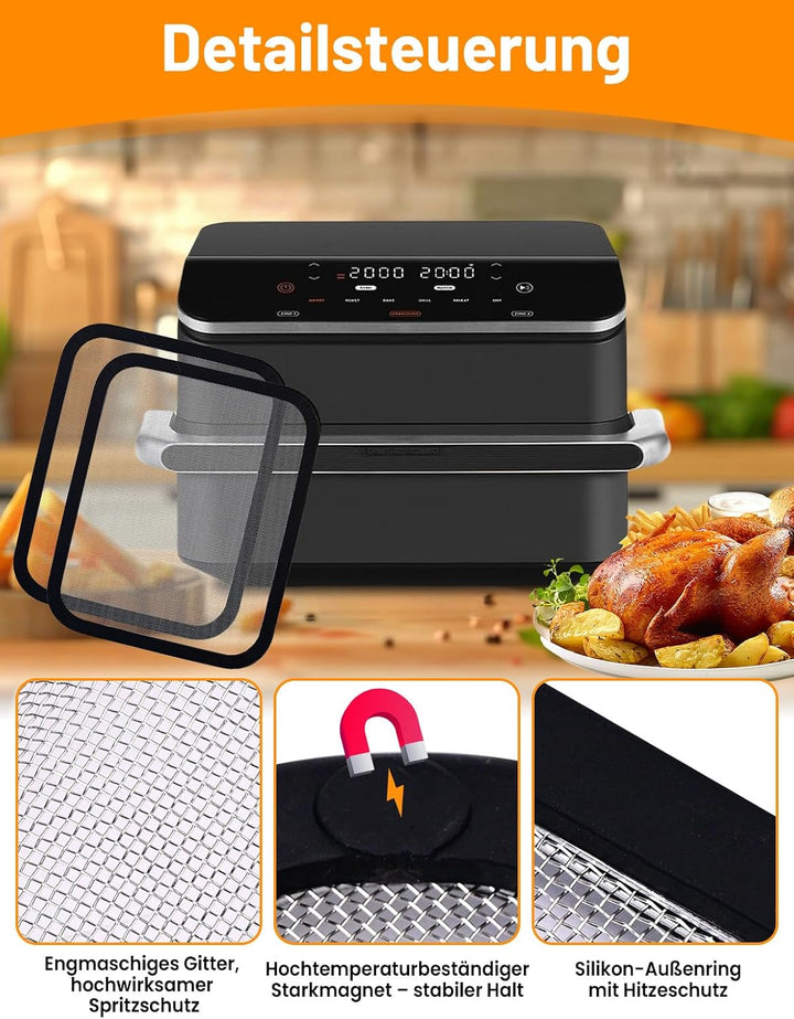 2 Stück Magnetischer Edelstahl Spritzschutz für COSORI Dual Blaze Twinfry 10L / COSORI Heissluftfrit