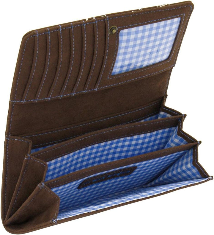 Friedrich 23 Damen-Überschlagbörse, Bavaria, Velvet, Münzbörse, 17 cm, Braun/Blau, Braun/Blau