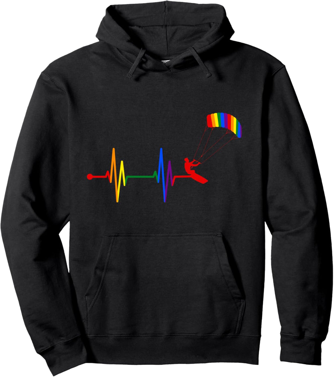 LGBTQ Regenbogen Herzschlag Kitesurfen Pullover Hoodie