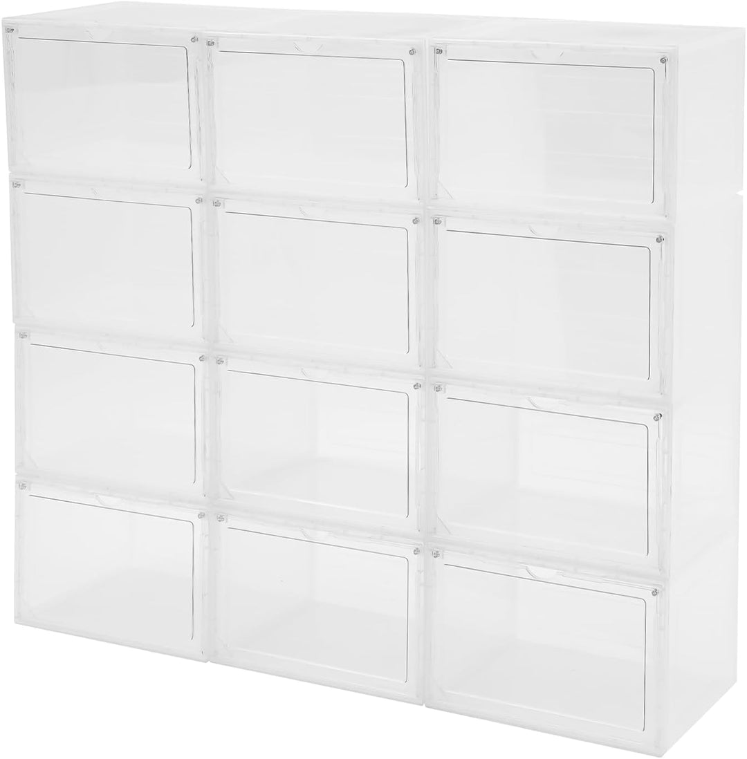 Schuhboxen Stapelbar Transparent 12er Set Schuhbox Hartplastik Schuhkarton mit Deckel Faltbar und St