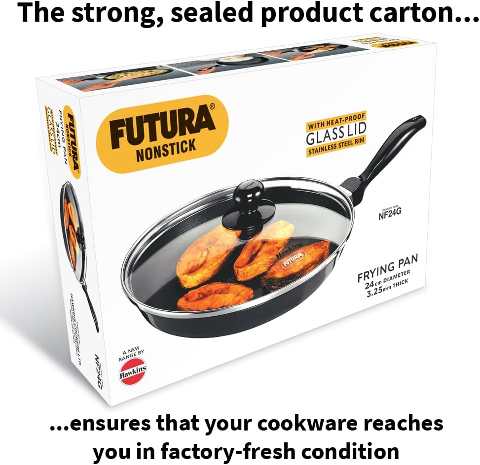 HAWKINS Futura Non-Stick Frying Pan with Glass Lid, 26 cm